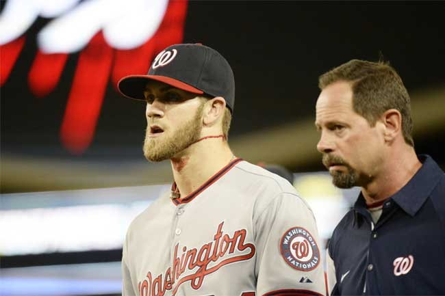 After a stint on the DL with a swollen knee, Bryce Harper will meet with Dr. James Andrews on Monday.
