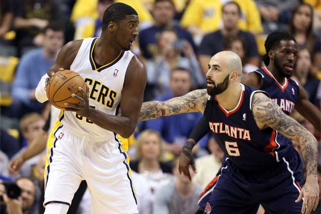 Roy Hibbert will be under the microscope once more when the Pacers host the Hawks on Monday.