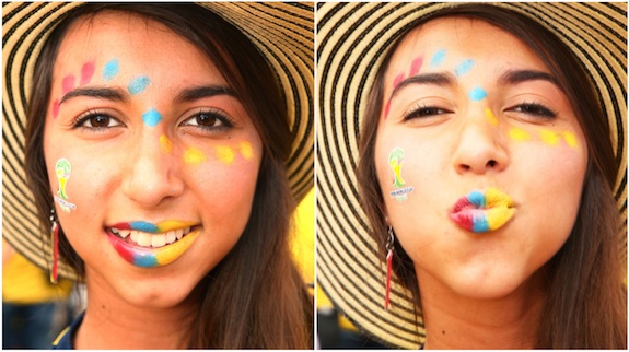A Colombia fan with a painted face enjoys the atmosphere prior to the 2014 FIFA World Cup Brazil Group C match between Colombia and Greece at Estadio Mineirao on June 14, 2014 in Belo Horizonte, Brazil.